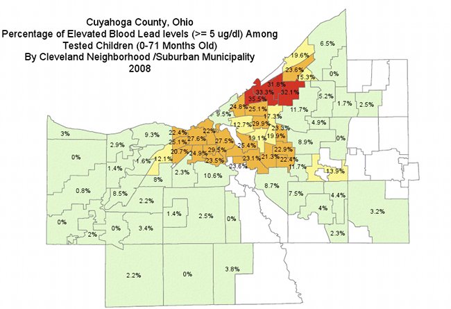 2008 Lead Poisonings of children in Cuyahoga County, Ohio - do not move here