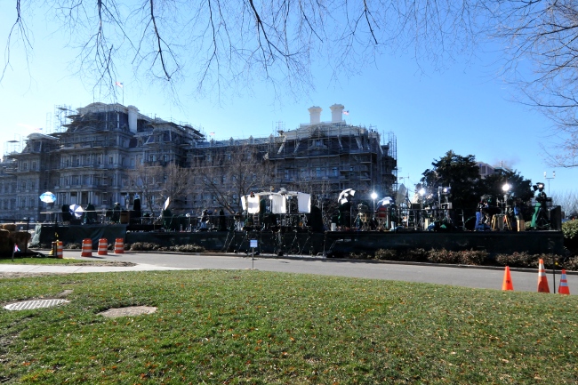 White House Media Stage with Eisenhower Executive Office Building in background
