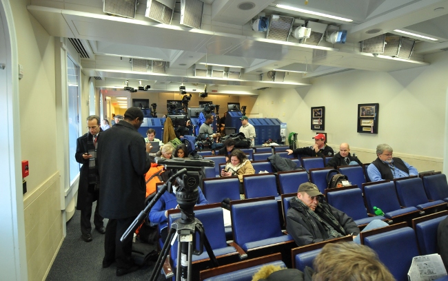 Back of White House Press Briefing Room, between briefings