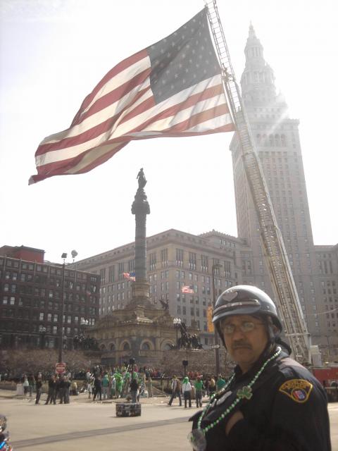911 Flag Flies in Public Square above Cleveland