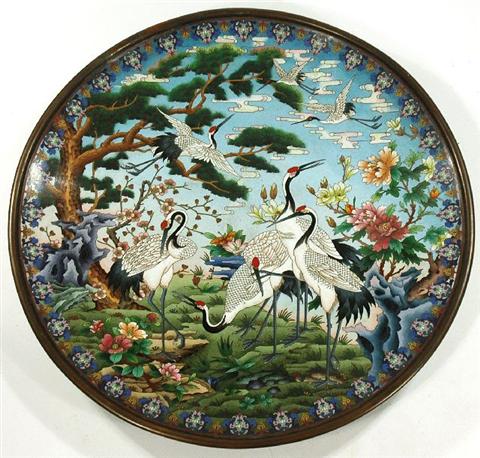 A Large Chinese Cloisonné Charger, 20th century. Diameter: 25" Estimate $ 800-1,200