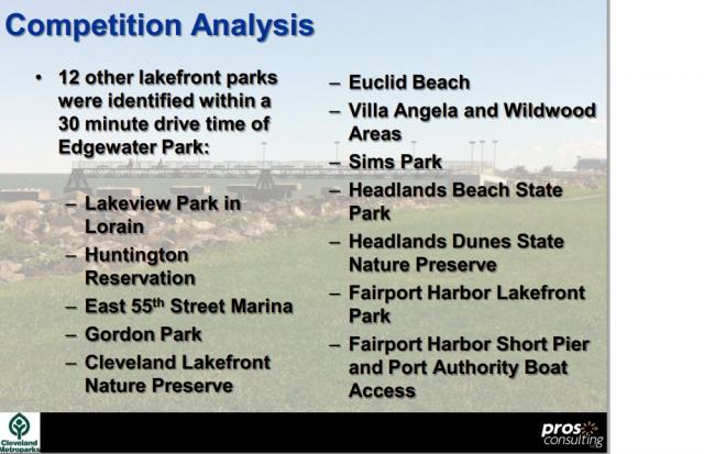 Edgewater Park Business plan page from PROS consulting listing near by Lake Erie parks